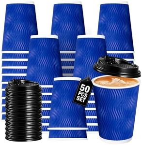 Vivva 50 Pack 12 oz Ripple Wall Paper Cups, Disposable Coffee Cups with Lids, to Go Paper Coffee Cups for Hot/Cold Beverages, Tea, Hot Chocolate, Juice. Ideal for Home, Restaurant, Store and Cafe