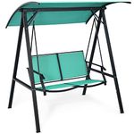 Tangkula 2-Person Patio Swing, Weather Resistant Porch Swing with Adjustable Canopy, Steel Frame, Outdoor Modern Canopy Swing with Handrails, Suitable for Porch Garden Poolside (Green)