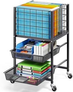 TOOLF Rolling File Cart, 3-Tier Metal File Cabinet with Wheel, Filing Cabinet with 2 Sliding File Trays, Adjustable Hanging File Folder Organizer for Office, Home, Classroom Black