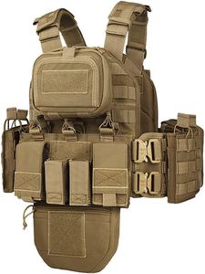 BOMTURN Heavy Duty Breathable Utility Tactical Vest for Men, Adjustable Airsoft Vest with MOLLE Removable Pouches