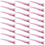 24 Packs Duck Bill Clips, Bantoye 3.35 Inches Rustproof Metal Alligator Curl Clips with Holes for Hair Styling, Hair Coloring, Pink