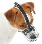 Dog Chrome Metal Muzzles Wire Basket Adjustable Leather Straps (№0) Circumference is 5.9-6.2 in, Length is 2.1-2.3 in