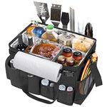 HODRANT Large Grill Utensil Caddy with Paper Towel Holder, Collapsible Picnic Bag Organizer for BBQ Supplies, Tailgating Accessory Basket Camping Gear Must Haves for Cook Essentials, Black, Bag Only…