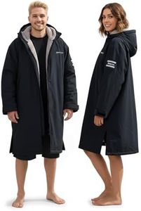 Owntop Swim Parka Men, Waterproof Surf Swimming Coat, Oversized Hooded Sherpa Lining for Pool Beach Changing (Black-Gray, XL)