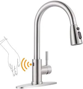 Touchless Kitchen Faucet Stainless Steel: WOWOW Smart Motion Sensor Kitchen Sink Faucet with Sprayer, Stainless Steel Kitchen Faucet for Sink 1 or 3 Hole Brushed Nickel Single Handle Kitchen Tap