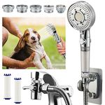 Filter Dog-Shower-Head Faucet Sprayer-Attachment Bathtub-Sink - ON/Off Handheld w/Self-Reset Diverter(5-Adapter), Pet Rinsing&Hair Washing &Baby Bath, Stainless Steel Extension Hose Adjustable Holder