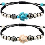 WILLBOND 2 Pieces Promise Friendship Handmade Meaning Distance Matching Bracelet Gift for Best Friend Couple Lover Girls, Adjustable Cord Bracelets with 1 Wish Card (Turquoise Bead)