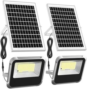 Engrepo Solar Light Outdoor, 10000mAh Luces Solares Solar Powered Security Flood Light Outside 3000LM IP65 Waterproof Dusk to Dawn with Remote Control and 8.2 ft Cable for Yard, Shed, Barn. 2 Pack