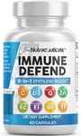 Immune Defense Support Supplement 8 in 1 w/ Zinc 50mg Quercetin, Vit C 1000mg, Vitamin D3 5000 IU, Elderberry, Turmeric Curcumin, Ginger, Echinacea - Immunity System Booster Adults Vegan - 60Ct