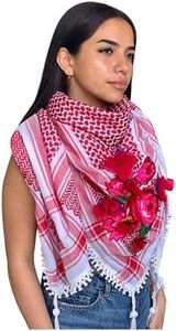 Ibyx Authentic Handmade Palestinian Keffiyeh - Show Your Pride with this Palestinian Shemagh Scarf (Red & White)