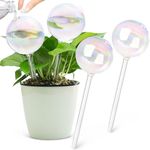 MOANYI Top Fill Plant Watering Bulbs, Self Watering Planter Insert Devices, Clear Glass Watering Globes for Outdoor&Indoor Plants, 6.4oz/190ml Capacity (Light Iridescent, Set of 4)