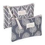 Canvas Cosmetic Bag, 2 PCS Portable Women Purses, Printed Makeup Bag Pouch Multifunctional Travel Toiletry Bag with Zipper for Cosmetics Keys Cards