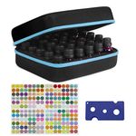 DECARETA 30 Bottles Essential Oils Handle Carrying Case,Waterproof Rigid Shell Essential Oil Storage Box with Label Stickers and Bottle Opener,Perfect for Essential Oil 5ml 10 ml (Blackand Blue)