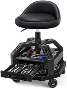 Rolling Shop Stool for Garage with Drawer, Adjustable Height, 360° Swivel