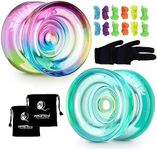 MAGICYOYO Pack of 2 Yoyos - K2 Responsive Yoyo for Kids Beginners Yo Yo with 2 Yoyo Gloves, 2 Yoyo Bags, 12 Yoyo Strings (Crystal Green+Blue Pink Yellow)