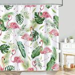 WNOOHIY Tropical Flamingo Shower Curtains for Bathroom 78 Inch, Green Palm Leaf Shower Curtain Set, Thick Textured Fabric Shower Curtain,72W x 78H