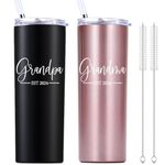 momocici Grandpa Grandma Est 2024 20 OZ Skinny Tumbler.Anniversary New Grandpa Grandma Grandparents Grandparents to be Newborn Gifts.Grandfathers Grandmothers Day Couples Gifts.(Black&Rose Gold)