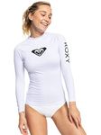 ROXY Women's Whole Hearted Long Sleeve Upf 50 Rashguard Rash Guard Shirt, Bright White 22, L UK
