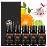 100% Pure Bergamot Essential Oil Kit for Diffuser, Aromatherapy Citrus Oil Set, 5x10ml Aromatherapy Grapefruit Essential Oil Set for Diffuser, Bergamot, Grapefruit, Orange, Lemon, Tangerine Oil