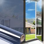Arthome One Way Window Film Daytime Privacy UV Blocking Mirror Film Non-Adhesive Static Cling Heat Control Reflective 17.5x78.7 Inch,Blue Silver for Home and Office