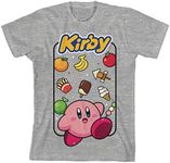 Kirby with Food Background and Logo Youth Heather Gray Graphic Tee-XS