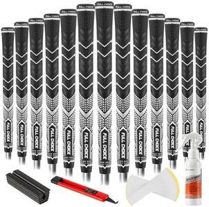 Full Choice Rubber Golf Grips 13 Pack, High Traction and Feedback, Non-Slip, Advanced Texture Control, 13 Grips with Regripping Kits, White, Jumbo Size, RG01 Golf Club Grips