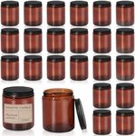 Thick Candle Jars for Making Candles 24 Pcs 7 OZ Empty Amber Glass Candle Making Jars with Lids Bulk Candle Containers with Labels - Dishwasher Safe