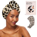 Kitsch Microfiber Hair Towel Wrap for Women, Hair Turban for Drying Wet Hair, Easy Twist Hair Towels, Super Absorbent and Ultra Soft (Leopard)