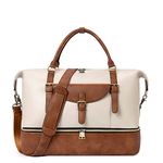 CLUCI Weekender Bag for Women Leather Large Overnight Travel Duffel Bag with Shoe Compartment Beige with Brown