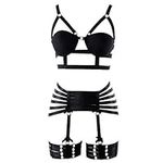 Full Body Harness Bra Garter Set cage Women's Punk Gothic Lingerie Festival Rave Photography Dance Accessories Plus Size (Black O0211+P0126)