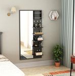 Designfit Engineered Wood Wall Mount Dressing Table Mirror With Shelves, Bangle Holder & Hooks (Wenge Finish) - Rectangular