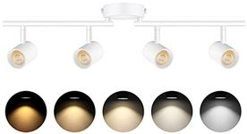 VANoopee 5-Color 4 Light LED Track Lighting Fixtures Ceiling for Kitchen, Dimmable Track Lighting Kit, Ceiling Spotlight Flush Mount Adjustable Directional Spot Lights Indoor, White CRI90 2400lm 30W