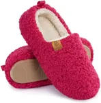 EverFoams Women’s Soft Curly Full Slippers Memory Foam Lightweight House Shoes Cozy Loafer with Polar Fleece Lining Fuchsia Rose,7-8 US