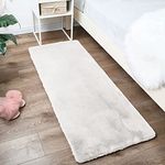 Luxe Home Ruffle Bath Runner Rabbit Fur 1000 Gsm Bathroom Door Foot Mats Anti Skid Water Absorbent Easy Machine Washable Rug for Entrance | Kitchen Floor | 2 X 5 Ft | White | Pack of 1