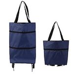 Collapsible Trolley Bags Shopping Bag Oxford Cloth Foldable Shopping Bag with Wheels Shopping Cart for Home Supermarket (Indigo)