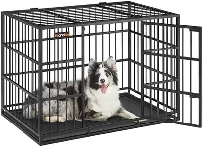 Feandrea Cage pour Chien Ultra-résistante, Caisse pour Animaux de Compagnie, 107 x 70 x 75 cm, pour Chiens Moyens et Grands, Niche avec Toit et Plateau Amovibles, Double Porte, Noir d'encre PPD005B01