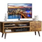 AM alphamount Retro TV Stand for TVs up to 55 in, Rustic Brown TV Stand for Media, Mid Century Modern TV Stand & Entertainment Center with Shelves, Wood TV Console for Living Room Bedroom, APRTS01-C