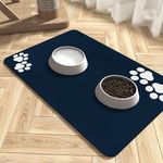 Dog Cat Food Mat: Pet Water Bowl Mat Cat Feeding Mat Water Dispenser Mat Absorbent No Stains Quick Dry (Nazy Blue Claws, L: 16 x 24 inch)