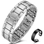 Cigmag Lymphatic Drainage Magnetic Bracelet Men Ultra Strength Magnet Titanium Steel Three Row with Adjustable Tool & Gift Box(Silver)