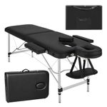 TecTake Lightweight Portable Massage Table, Comfortable 2 section Padded Folding Spa Bed, adjustable massage bed including accessories, aluminium headrest, armrest and storage bag - black