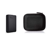 WD 4 TB Elements Portable Hard Drive - Black & Amazon Basics Hard Black Carrying Case for My Passport Essential