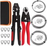 Swpeet 165Pcs Profession Up To 2.2mm Wire Rope Crimping Tool and Cable Cutter, Aluminum Double Crimping Loop Sleeve with Stainless Steel Thimble and 3 Sizes Wire Rope Assortment Kit for Wire Crimping