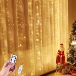 Fairy Lights for Bedroom Curtain Lights Indoor 9.8x9.8Ft 300 LED String Lights 8 Modes USB Plug in Warm White Twinkle Lights with Remote Control for Wedding Christmas Room Decor