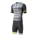 Men's Cycling Skinsuit Gel Padded One Piece Trisuit Bike Top Short Sublimated Unique Design Bib Shorts (Black/Grey, M)