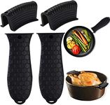 Silicone Hot Handle Holders Cover 4 Pack Cast Iron Skillet Handle Cover Pot Handle Holder Sleeve Non-Slip Heat Resistant Removable Potholder for Metal ​Frying Pans Aluminum Cookware Handles Black