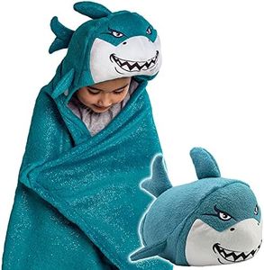 Comfy Critters Blanket Hoodie for Kids, Hooded Blanket, Blanket Pillow Combo, Kids Travel Blanket, Wearable Kids' Shark Blanket (Chomp The Great White Shark)
