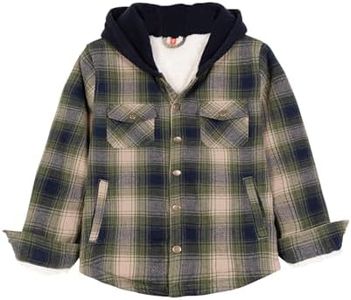 Little Big Kids Boys Girls Sherpa Lined Flannel Jacket Cozy Fleece Lined Flannel Plaid Shirt Shacket Green M 7-8