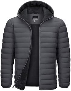 TACVASEN Mens Puffer Jacket with Hood Winter Warm Puffy Jackets Sherpa Lined Insulated Water Resistant Down Coats for Travel Dark gray L