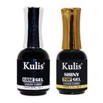 Kulis Professional Top Coat Shiny & Base Coat Combo Pack - Shine Finish Long Lasting, Soak-Off UV/LED Nail Lamp Gel Base Glossy Finish 15ml/each for Nail Art Design Manicure & Padicure