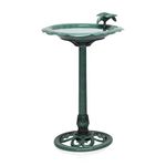 Alpine Corporation 31" Tall Outdoor Antique Flower Birdbath with Bird Decoration Yard Statue